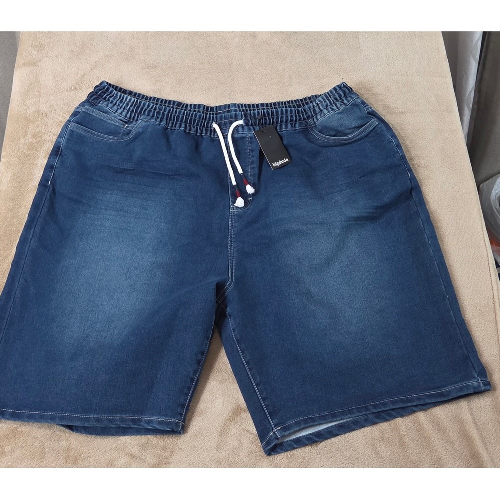 Big Dude Denim Jean Shorts Men's 52 Big And Tall Dark Wash Blue 10" Stretch New